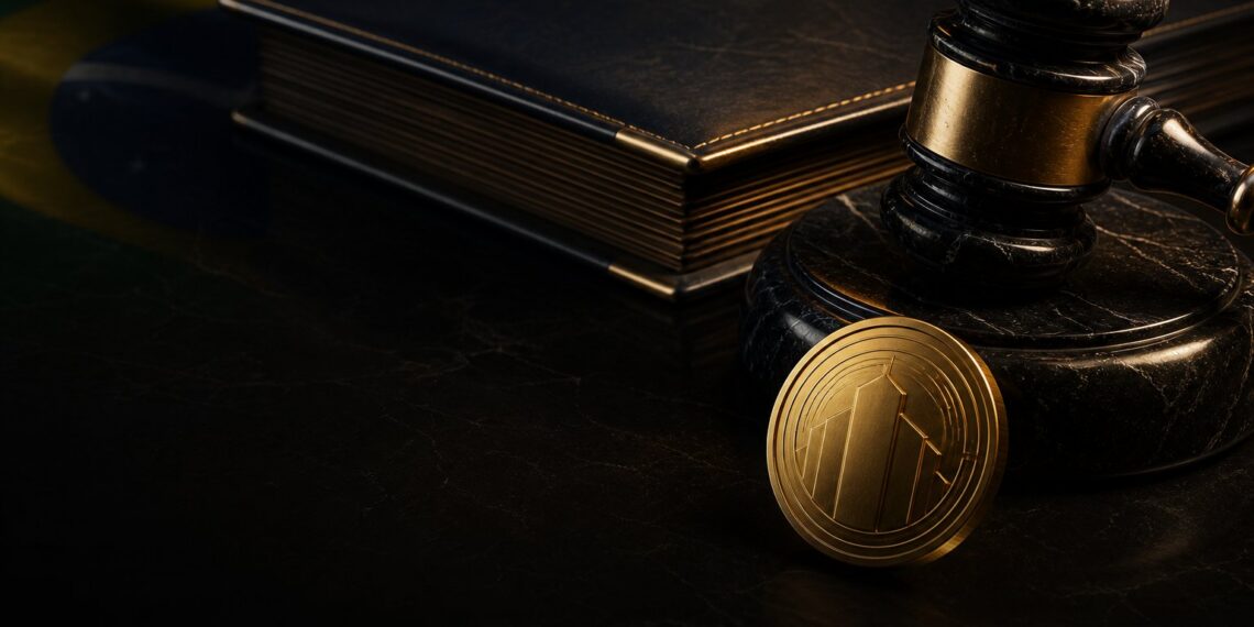Documento regulatório e token dourado representando a tokenização de valores mobiliários no Brasil