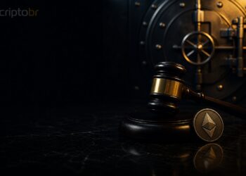 Martelo regulatório e vault DeFi em cena escura sobre risco da SEC