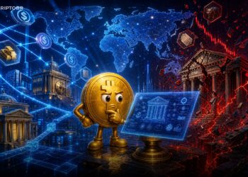 Ilustração editorial sobre tokenização, FMI e infraestrutura financeira global em blockchain