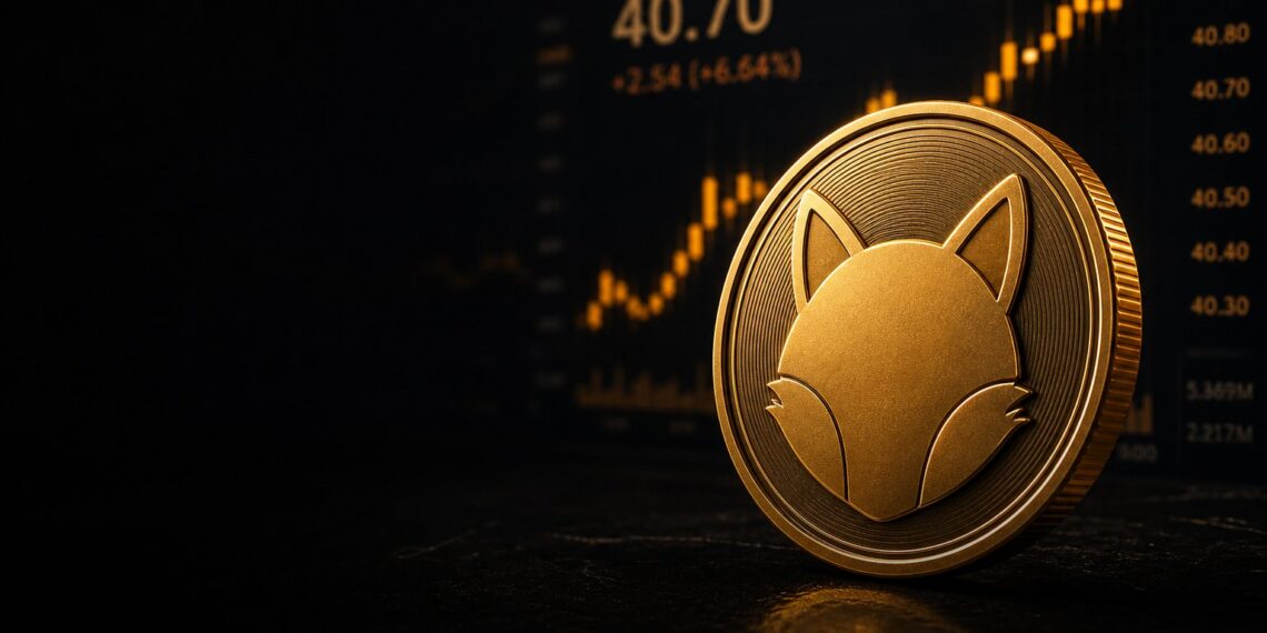 Moeda do Shiba Inu em capa editorial escura com referência ao mercado sul-coreano