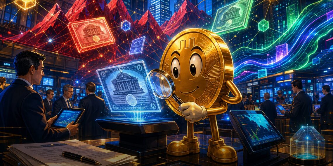 Ilustração editorial sobre ação tokenizada da Securitize na NYSE