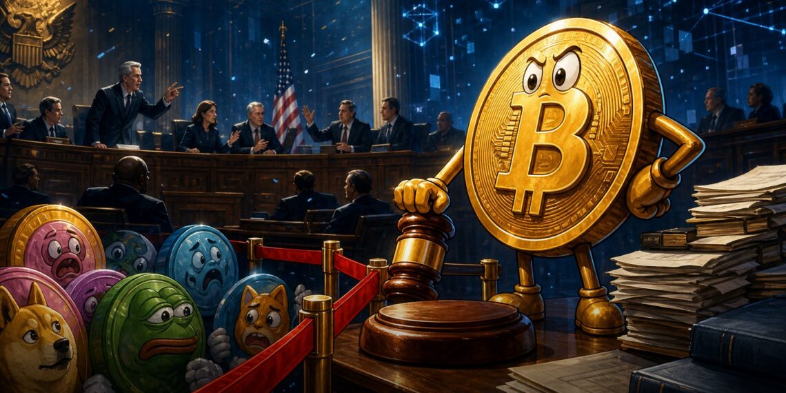 Ilustração editorial sobre proposta para barrar políticos de emitir memecoins