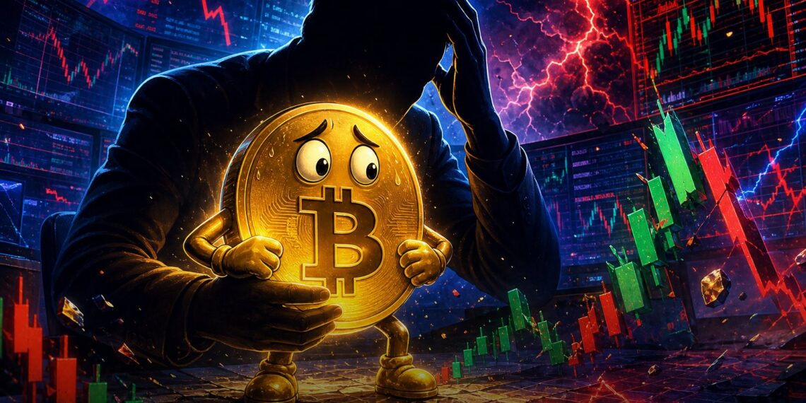 Ilustração editorial de Bitcoin em meio à volatilidade do mercado após fala de Dave Portnoy