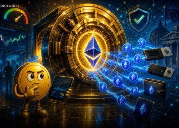 Ilustração editorial sobre saques de Ethereum da Binance e fluxos para autocustódia