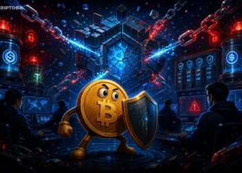 Ilustração editorial sobre falha de segurança na Aptos, bridges e stablecoins em alerta
