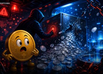 Ilustração de exploit DeFi com vault digital drenado por atacante usando flash loan