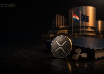 Token XRP e símbolo da Ripple em capa sobre licença MiCA na Europa