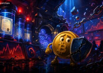 Ilustração editorial sobre exploit em lending DeFi com ação tokenizada do Google