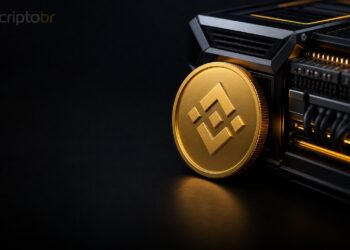 Token BNB em render editorial escuro representando nova Layer 1 da BNB Chain para trading com IA