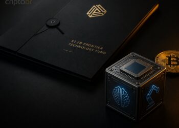 Capa editorial sobre fundo da Paradigm para IA, robótica e cripto