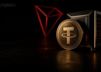 Moeda USDT em cena escura representando stablecoins na rede TRON