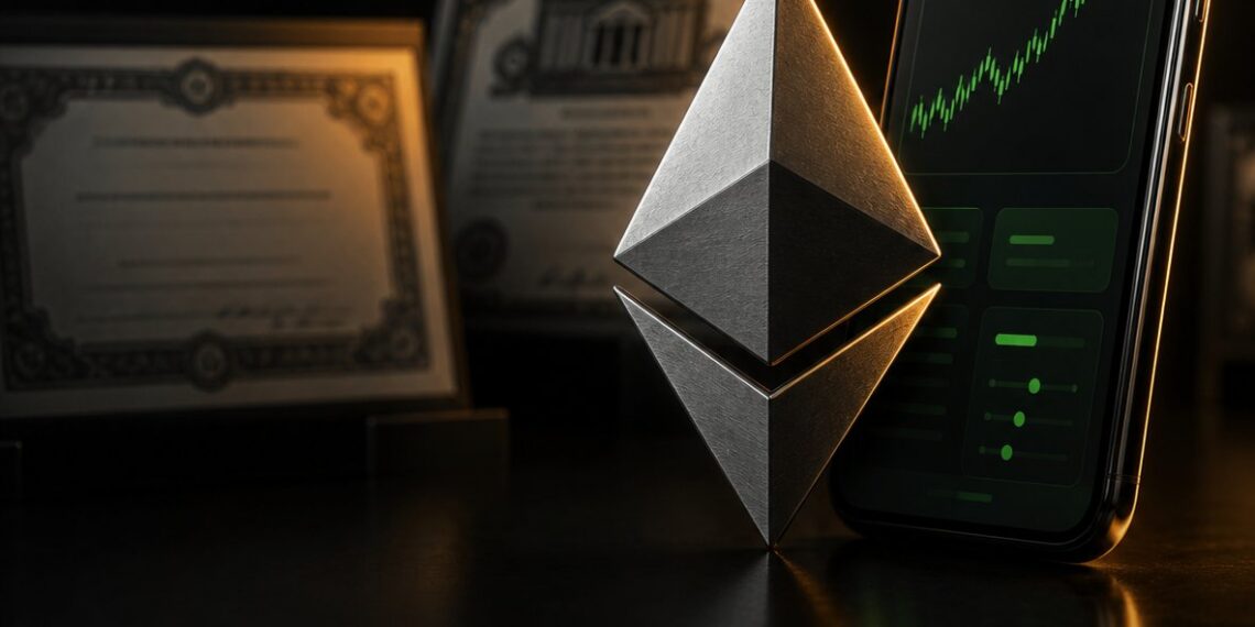 Capa editorial sobre Robinhood Chain, Ethereum e ações tokenizadas
