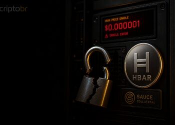 Cadeado quebrado e oráculo de preço representando exploit da Bonzo Lend na Hedera