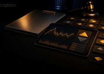Mesa de negociação escura simbolizando pedido da Polymarket para oferecer margem nos EUA