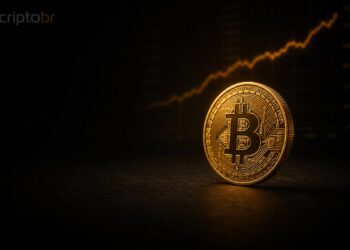 Moeda física de Bitcoin em fundo escuro para ilustrar rotação de oferta entre holders