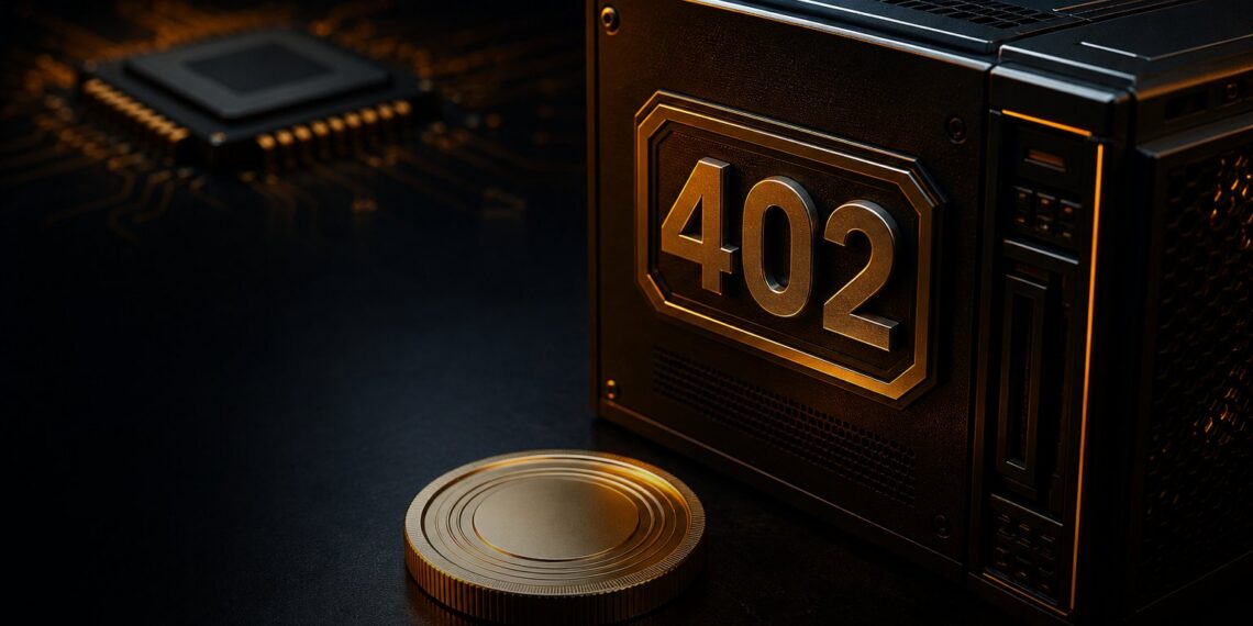 Capa editorial sobre x402, pagamentos com stablecoins e agentes de IA