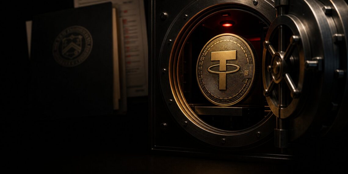 USDT em cofre de compliance representando bloqueio de carteiras ligadas ao Irã
