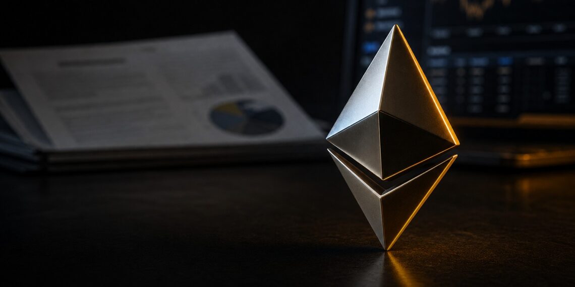 Ethereum em mesa institucional com referência a ETFs spot de ether