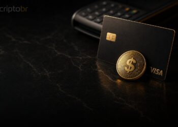 Cartão Visa e token digital representando stablecoins em infraestrutura de pagamentos